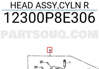 Honda 12300P8E306 HEAD ASSY,CYLN R