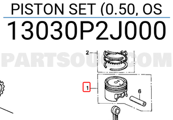 Honda 13030P2J000 PISTON SET (0.50, OS