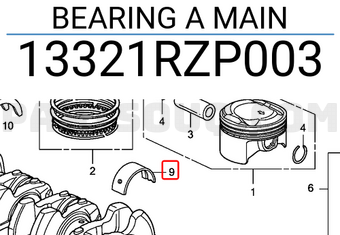Honda 13321RZP003 BEARING A MAIN