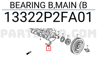 Honda 13322P2FA01 BEARING B,MAIN (B
