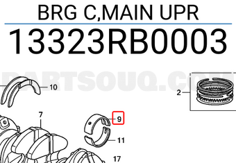 Honda 13323RB0003 BRG C,MAIN UPR