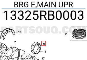 Honda 13325RB0003 BRG E,MAIN UPR