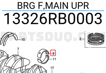 Honda 13326RB0003 BRG F,MAIN UPR