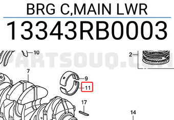 Honda 13343RB0003 BRG C,MAIN LWR