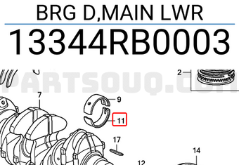 Honda 13344RB0003 BRG D,MAIN LWR