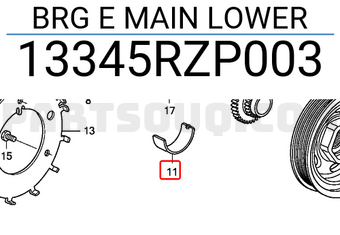 Honda 13345RZP003 BRG E MAIN LOWER