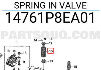 Honda 14761P8EA01 SPRING IN VALVE
