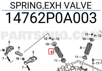 Honda 14762P0A003 SPRING,EXH VALVE