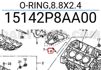 Honda 15142P8AA00 O-RING,8.8X2.4