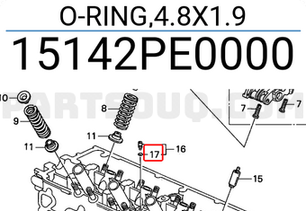 Honda 15142PE0000 O-RING,4.8X1.9