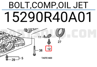 Honda 15290R40A01 BOLT,COMP,OIL JET