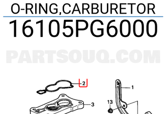 Honda 16105PG6000 O-RING,CARBURETOR