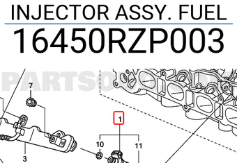 Honda 16450RZP003 INJECTOR ASSY. FUEL