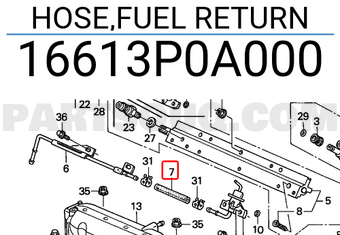 Honda 16613P0A000 HOSE,FUEL RETURN