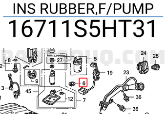 Honda 16711S5HT31 INS RUBBER,F/PUMP