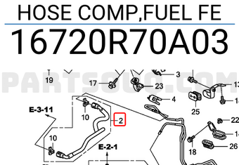 Honda 16720R70A03 HOSE COMP,FUEL FE