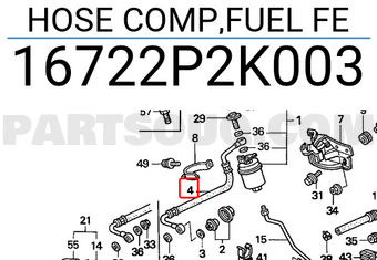 Honda 16722P2K003 HOSE COMP,FUEL FE