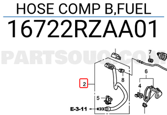 Honda 16722RZAA01 HOSE COMP B,FUEL