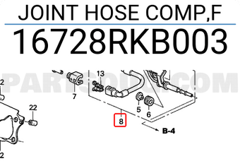 Honda 16728RKB003 JOINT HOSE COMP,F