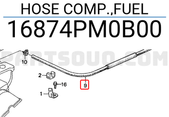 Honda 16874PM0B00 HOSE COMP.,FUEL