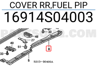 Honda 16914S04003 COVER RR,FUEL PIP