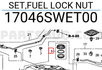 Honda 17046SWET00 SET,FUEL LOCK NUT