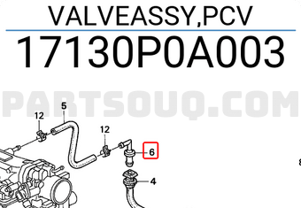 Honda 17130P0A003 VALVEASSY,PCV