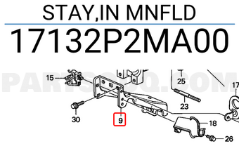 Honda 17132P2MA00 STAY,IN MNFLD