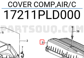 Honda 17211PLD000 COVER COMP,AIR/C