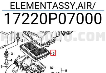 Honda 17220P07000 ELEMENTASSY,AIR