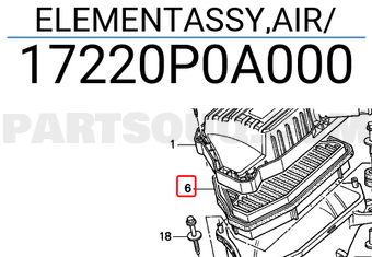 Honda 17220P0A000 ELEMENTASSY,AIR