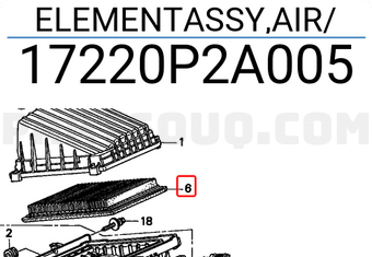 Honda 17220P2A005 ELEMENTASSY,AIR