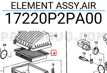 Honda 17220P2PA00 ELEMENT ASSY,AIR