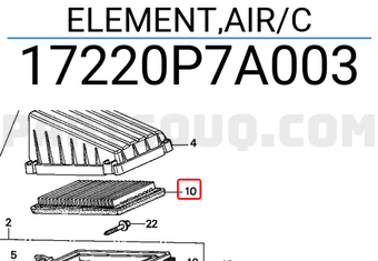 Honda 17220P7A003 ELEMENT,AIR/C