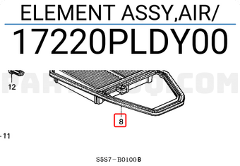 Honda 17220PLDY00 ELEMENT ASSY,AIR