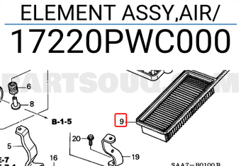 Honda 17220PWC000 ELEMENT ASSY,AIR