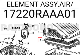 Honda 17220RAAA01 ELEMENT ASSY,AIR