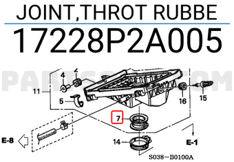 Honda 17228P2A005 JOINT,THROT RUBBE