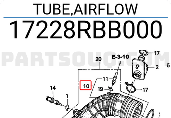 Honda 17228RBB000 TUBE,AIRFLOW