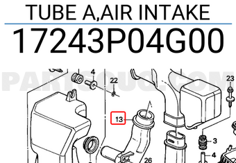 Honda 17243P04G00 TUBE A,AIR INTAKE