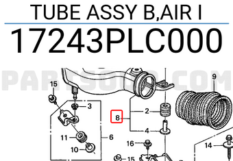 Honda 17243PLC000 TUBE ASSY B,AIR I