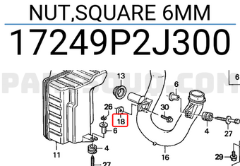Honda 17249P2J300 NUT,SQUARE 6MM