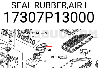 Honda 17307P13000 SEAL RUBBER,AIR I