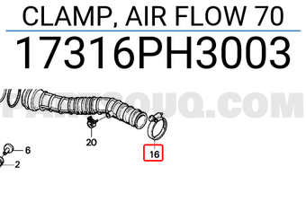 Honda 17316PH3003 CLAMP, AIR FLOW 70