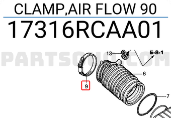 Honda 17316RCAA01 CLAMP,AIR FLOW 90