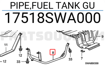 Honda 17518SWA000 PIPE,FUEL TANK GU