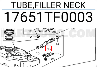 Honda 17651TF0003 TUBE,FILLER NECK