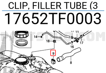 Honda 17652TF0003 CLIP, FILLER TUBE (3