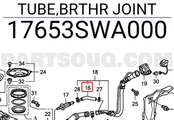 Honda 17653SWA000 TUBE,BRTHR JOINT