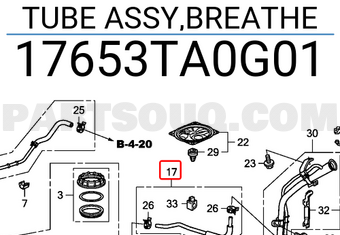 Honda 17653TA0G01 TUBE ASSY,BREATHE